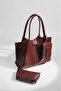Women's Burgundy Wallet and Makeup Bag Hand and Shoulder Bag - 2