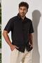 Short-Sleeved Shile Fabric Black Men's Shirt - 2