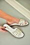 U 291100003   White Genuine Leather Women's Slippers