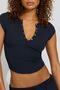 Navy Blue Henley Snap Closure Women's T-Shirt Mg2306 - 4