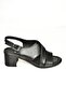 P 555451903   Black Genuine Leather Thick Heeled Women's Sandals - 7
