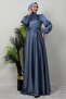 Ice Blue Cross Belted Evening Dress - 3