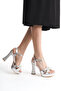 Tulle Bow Shiny High Medium Thick Plarform Women's Heeled Evening Dress Shoes - 2
