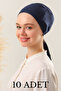 Women's Hijab Stitched Set Bonnet Navy Blue 10 Pieces Tieable Combed Cotton Bonnet