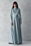 Satin Long Evening Dress with Corsage Detail - 7