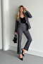 Women's Anthracite Gold Detail Blazer Jacket Pants Suit - 4