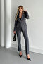 Women's Anthracite Gold Detail Blazer Jacket Pants Suit - 3