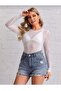 Women's Crew Neck Lycra Style Long Sleeve Tulle Blouse - 3