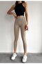 Women's Beige Ribbed High Waist Tights - 2