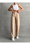 Women's Beige Pleated Loose Palazzo Trousers - 3