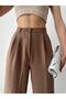Women's Brown Linen High Waist Pleated Palazzo Pants - 4