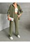 Women's Khaki Textured Rustic Bottom Top Shirt Set