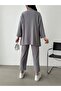 Women's Gray Kimono Trousers Knitted Set - 5