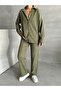 Women's Khaki Textured Rustic Bottom Top Shirt Set - 3