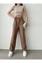 Women's Brown Linen High Waist Pleated Palazzo Pants - 2
