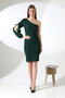 Emerald Green One Shoulder Cutout Sleeves Black Scuba Crepe Dress