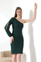 Emerald Green One Shoulder Cutout Sleeves Black Scuba Crepe Dress - 4