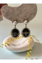 Vintage Pearled and Zircon Stone Detailed Curved Bee Earrings on Black Plate - 2