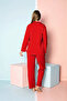 Women's Red Black Ribbed Long Sleeve Cotton Comfortable Pajamas Set - 4