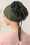 10-Piece Ruffled Bonnet Khaki Women's Hijab - Stitching Detail - 3