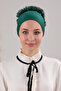Emerald Green 3-Piece Hijab Bonnet with Ruffles and Stitching Detail - 3