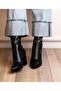 Women's Black Stretch Block Heel Zip Boots - 2