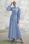 Seersucker Embroidered Sleeve Dress - Baby Blue