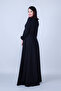 Black Crew Neck Long Sleeve Woven Fabric Waist Drawstring Belted Maxi Length Invitation & Evening Dress with Pockets - 8