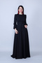 Black Crew Neck Long Sleeve Woven Fabric Waist Drawstring Belted Maxi Length Invitation & Evening Dress with Pockets - 6