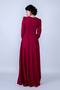 Burgundy Crew Neck Long Sleeve Woven Fabric Waist Shirred Belted Maxi Length Invitation & Evening Dress with Pockets - 9