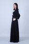 Black Crew Neck Long Sleeve Woven Fabric Waist Drawstring Belted Maxi Length Invitation & Evening Dress with Pockets - 7