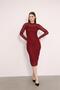 Burgundy Twisted Tulle Print Inner Lined Long Pencil Dress 10.241