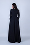 Black Crew Neck Long Sleeve Woven Fabric Waist Drawstring Belted Maxi Length Invitation & Evening Dress with Pockets - 9