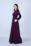 Plum Crew Neck Long Sleeve Woven Fabric Waist Drawstring Belted Maxi Length Invitation & Evening Dress with Pockets - 5
