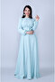 Mint Crew Neck Long Sleeve Woven Fabric Waist Drawstring Belted Pocket Maxi Length Invitation & Evening Dress - 2