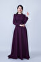 Plum Crew Neck Long Sleeve Woven Fabric Waist Drawstring Belted Maxi Length Invitation & Evening Dress with Pockets - 3