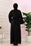Balloon Sleeve Stoned Shimal Evening Dress-Black - 5