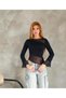Women's Sandy Asymmetric Bell Sleeve Tulle Paneled Blouse - 2