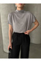 Women's Gray Victory Neck Viscose Elasthan Fabric Off-Shoulder Blouse - 3