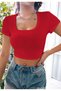 Women's Red Square & Pool Collar Crop T-Shirt, Lycra Corded Camisole Fabric