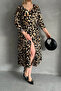 Plus Size Half Sleeve V Neck Belt Detail Leopard Print Dress 100-92 - 6