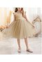 Girl's Tan Pearl Dress Graduation Birthday Special Occasion Evening Dress - 3