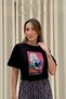 Women's Black Oversize Embroidered Crew Neck Short Sleeve T-Shirt (T-Shirt) - 3