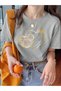 Women's Gray Bear for Ever Printed Oversize T-Shirt