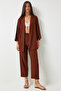 Brown Knitted Kimono and Trousers Set - Lby0001 - 2
