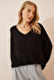 V-Neck Thessaloniki Knit Oversize Sweater Black Lza0007