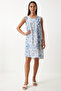 Blue and White Patterned Linen Viscose Mini Dress - Lbh0004 - 3
