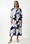 Wrap Collar Patterned Summer Viscose Dress Dark Blue White Ldk0003 - 3
