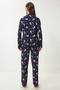 Patterned Velvet Textured Knitted Pajama Set Dark Blue Lfp0002 - 8