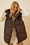 Oversize Hooded Puffer Vest - Brown Lrv0032 - 3